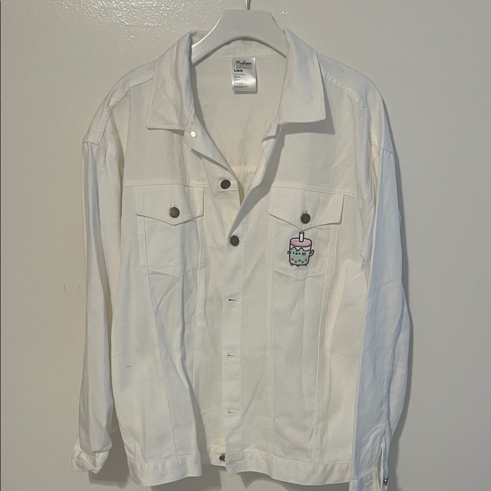 White Denim Jacket with Cute Patch